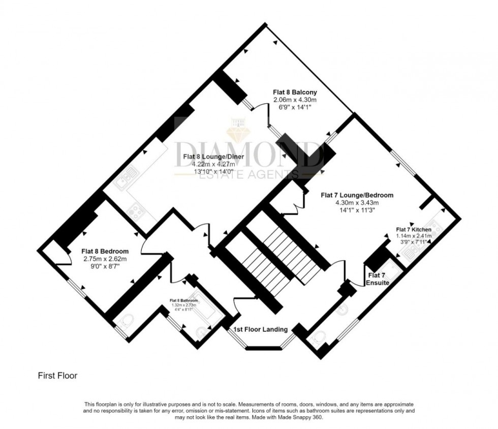 Floorplan for Studio Flat, Ford House, Tiverton, Devon